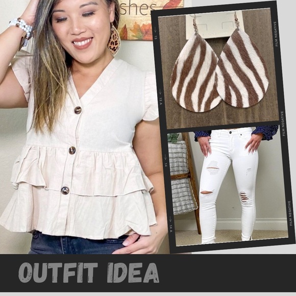 Khaki Ruffle Button Up Peplum Top - Picture 6 of 6